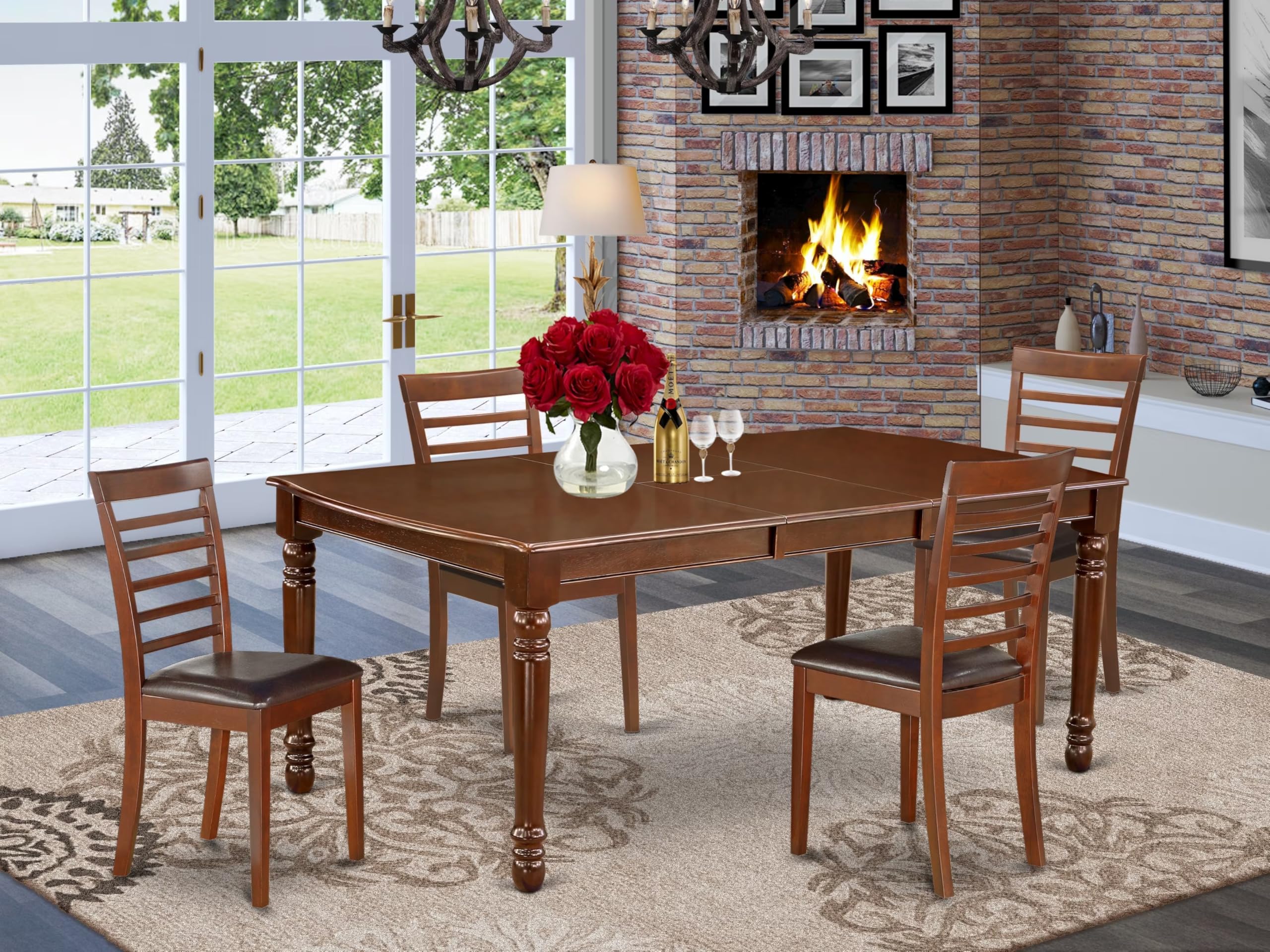 East West Furniture Doml5-Mah-Lc 5 Piece Dining Room Furniture Set Includes A Rectangle Kitchen Table With Butterfly Leaf And 4 Faux Leather Upholstered Chairs, 42X78 Inch, Mahogany